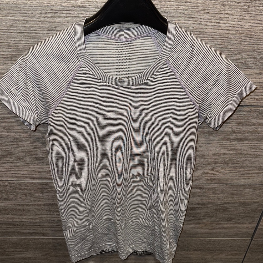 lululemon athletica Black and White Striped Short Sleeve Tee